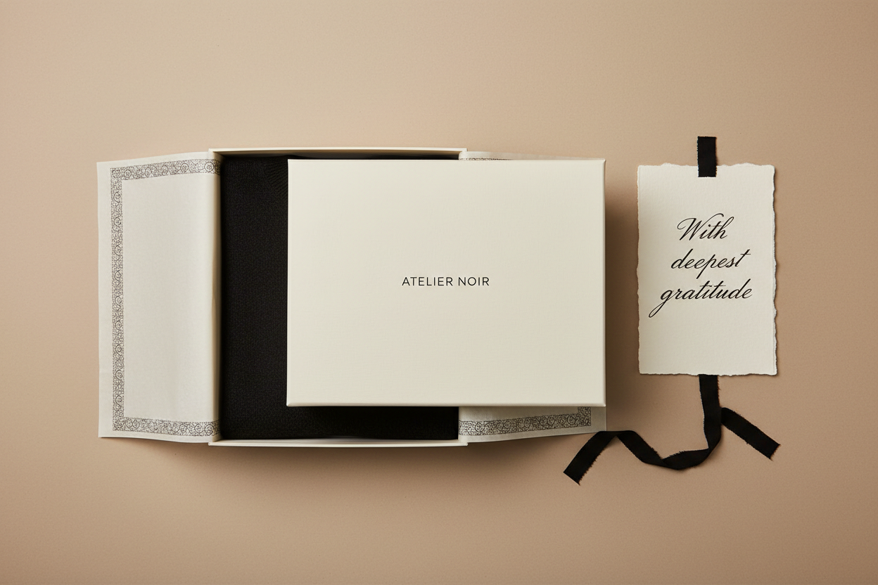 Flat lay packaging luxe minimaliste