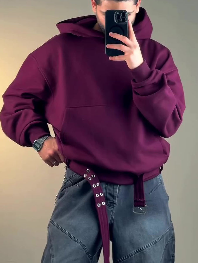 Hoodie Oversize Bordeaux – Sweat à Capuche Ceinture Latérale