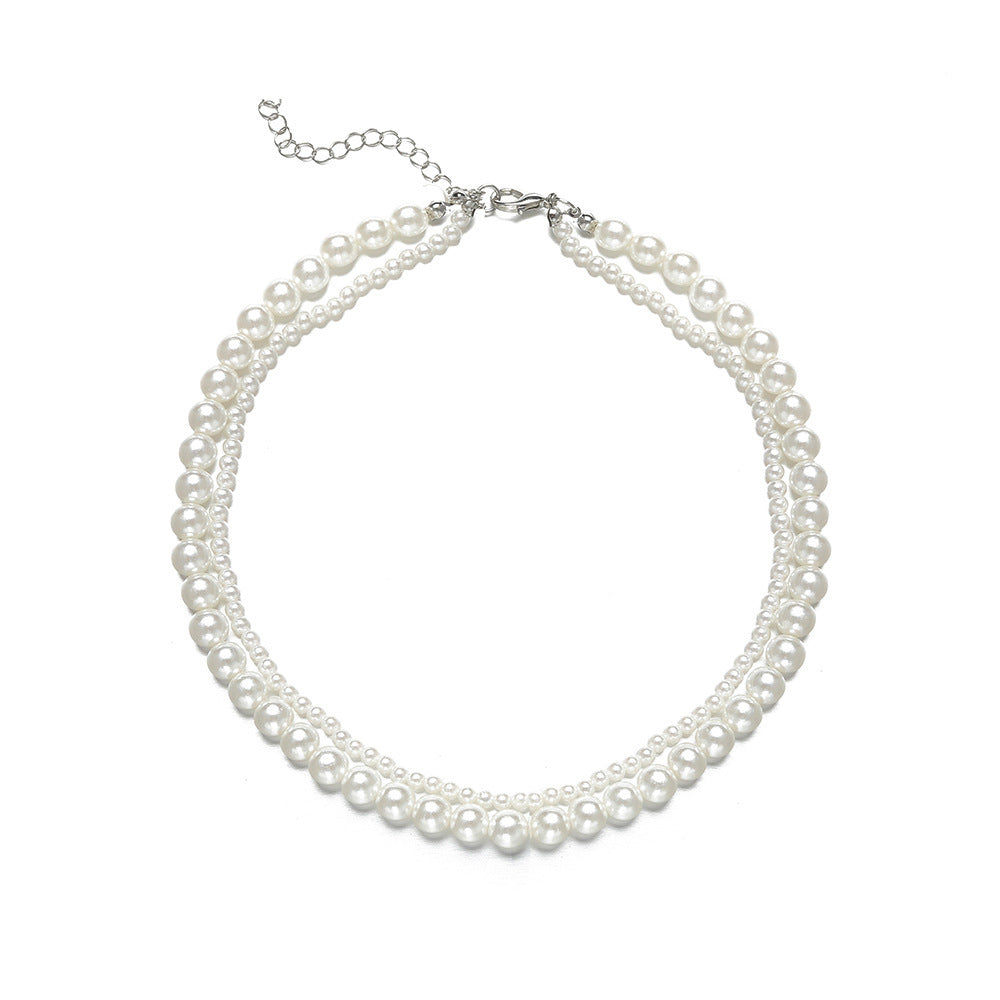 Collier Perles Double Rang Femme – Chaîne Perlée Superposable Bicolore