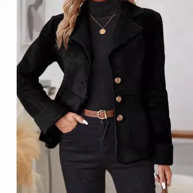 Veste Fourrure Femme Col Revers – Chaude Casual Poches Polyester