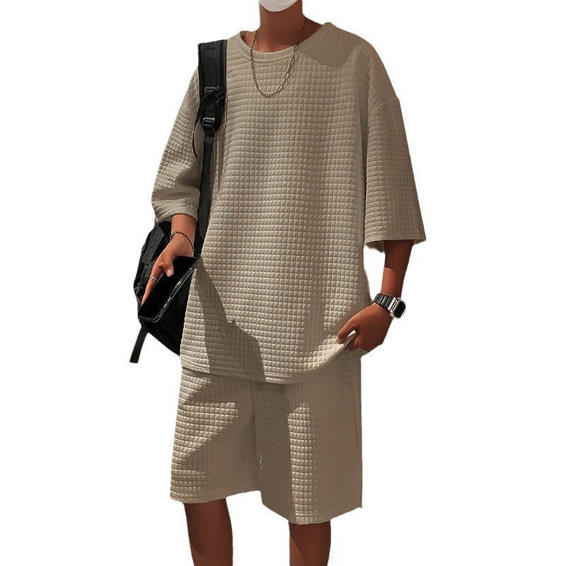Ensemble Short Manches Courtes Loose Homme Polyester – T-shirt + Short Été Noir Gris Kaki Blanc S-3XL