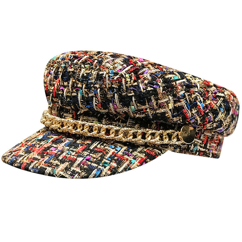 Casquette Plate Femme Tweed – Style Militaire Octogonal Polyvalent