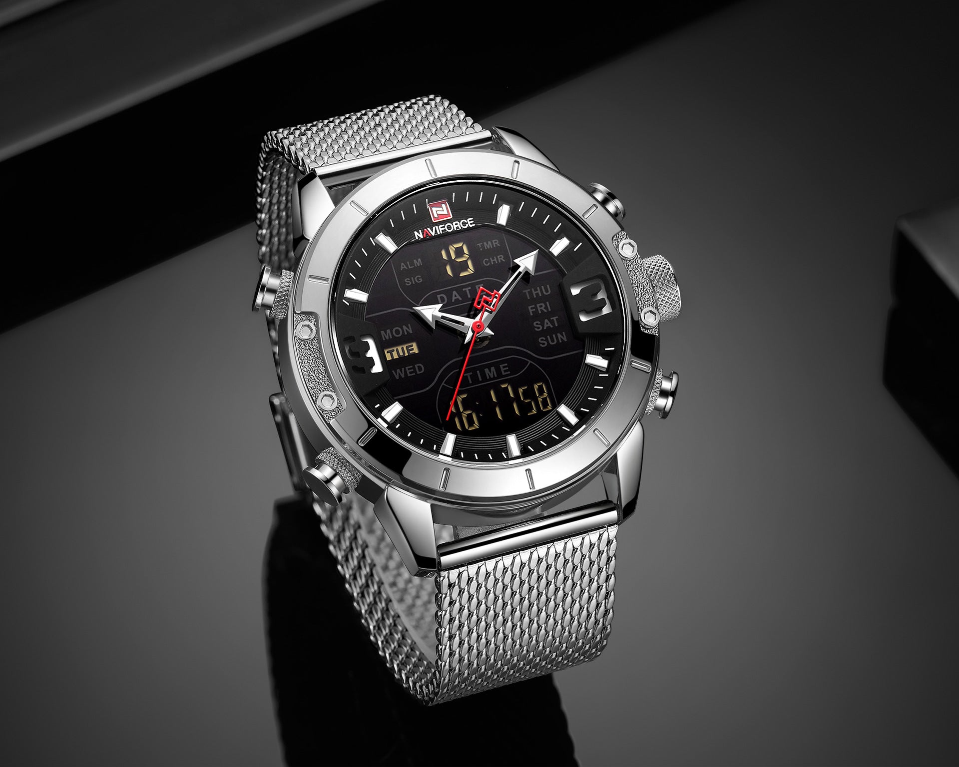 Montre Sport Homme Quartz – Cadran Rond 40.5mm Bracelet Acier Résistante 30M