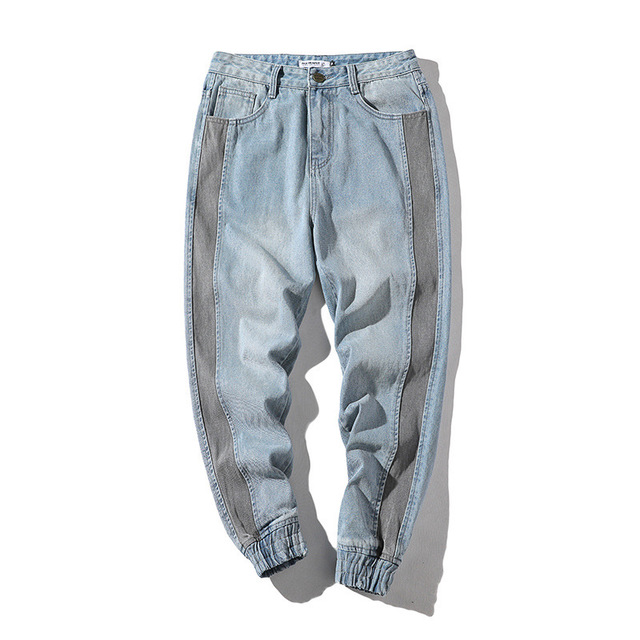 Jean Patchwork Panellé Slim Homme Denim Coton – Coupe Crayon Bleu