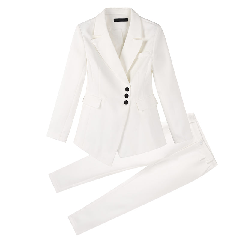Tailleur Pantalon Slim Femme – Veste & Pantalon Ajusté Blanc Noir