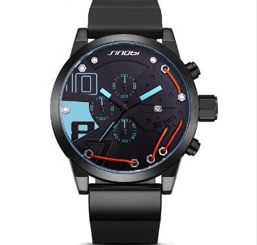 Montre Chronographe Sport Homme Quartz – Acier Inox Bracelet Silicone 5Bar 50mm