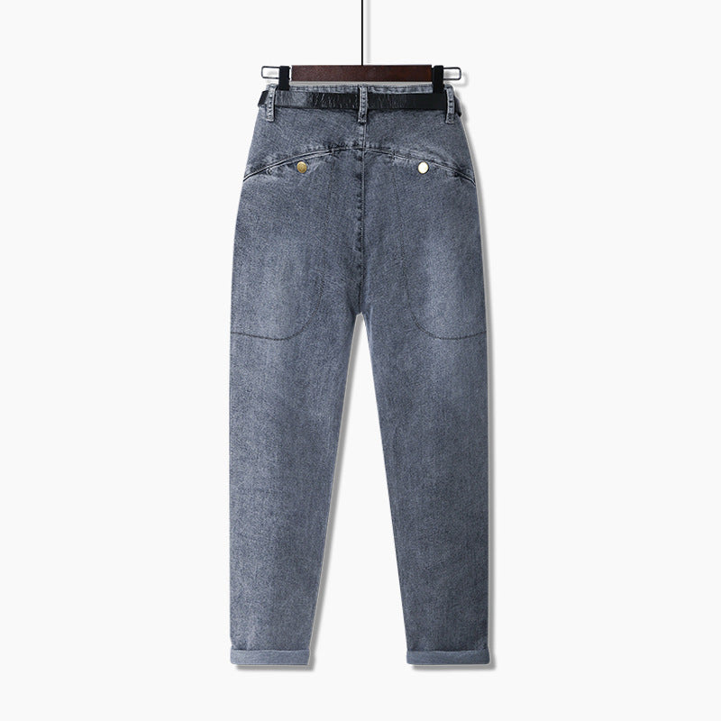 Jean Large Harlan Rétro Homme Coton Style Coréen – Jambe Large Bleu Gris