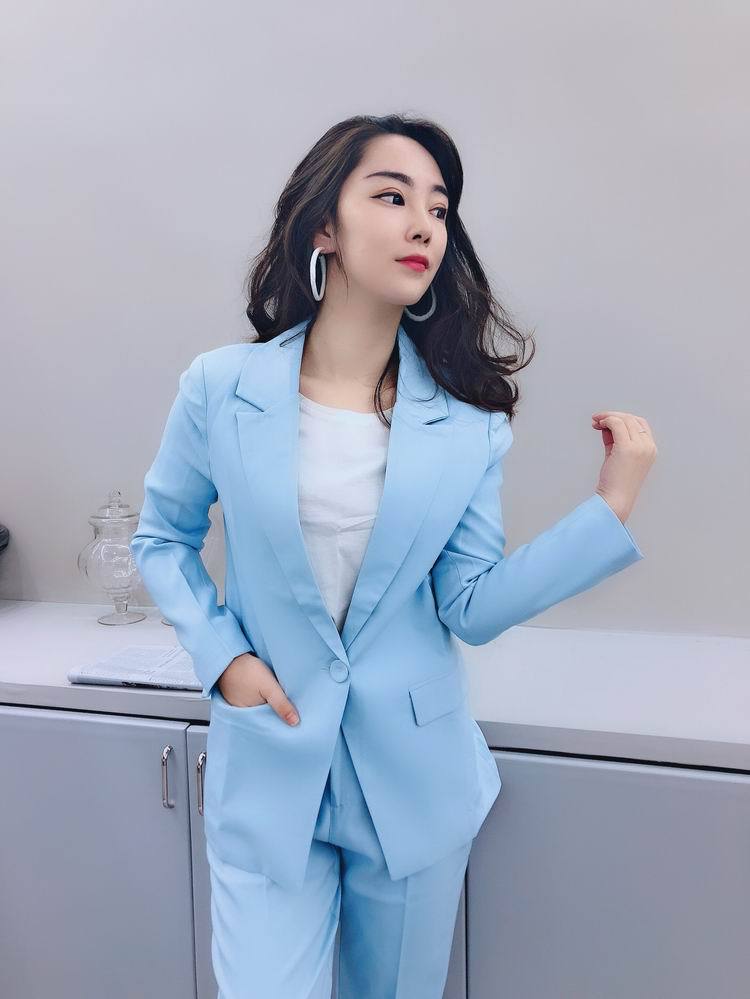 Tailleur 2 Pièces Femme Polyester Style Coréen – Veste Col Tailleur & Pantalon Professionnel