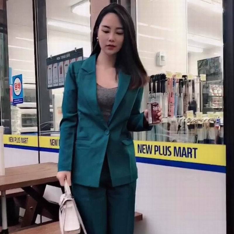 Tailleur 2 Pièces Femme Polyester Style Coréen – Veste Col Tailleur & Pantalon Professionnel