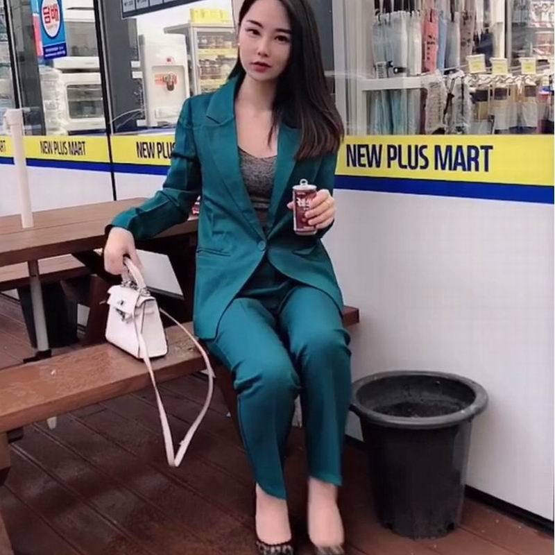 Tailleur 2 Pièces Femme Polyester Style Coréen – Veste Col Tailleur & Pantalon Professionnel