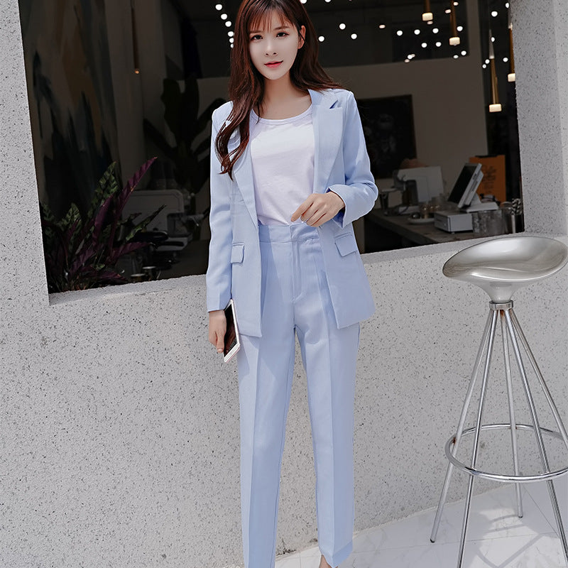 Tailleur 2 Pièces Femme Polyester Style Coréen – Veste Col Tailleur & Pantalon Professionnel