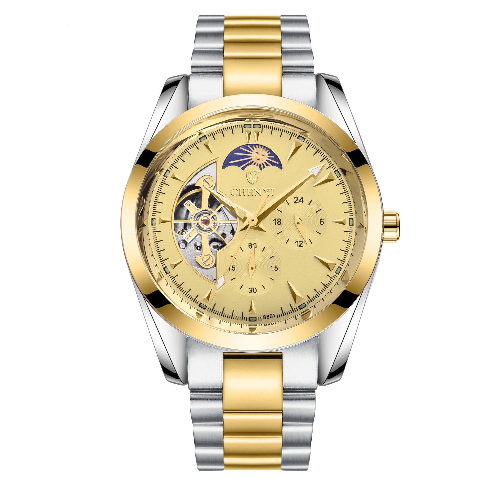 Montre Business Homme Quartz – Lumineux Phase de Lune Bracelet Acier 30M