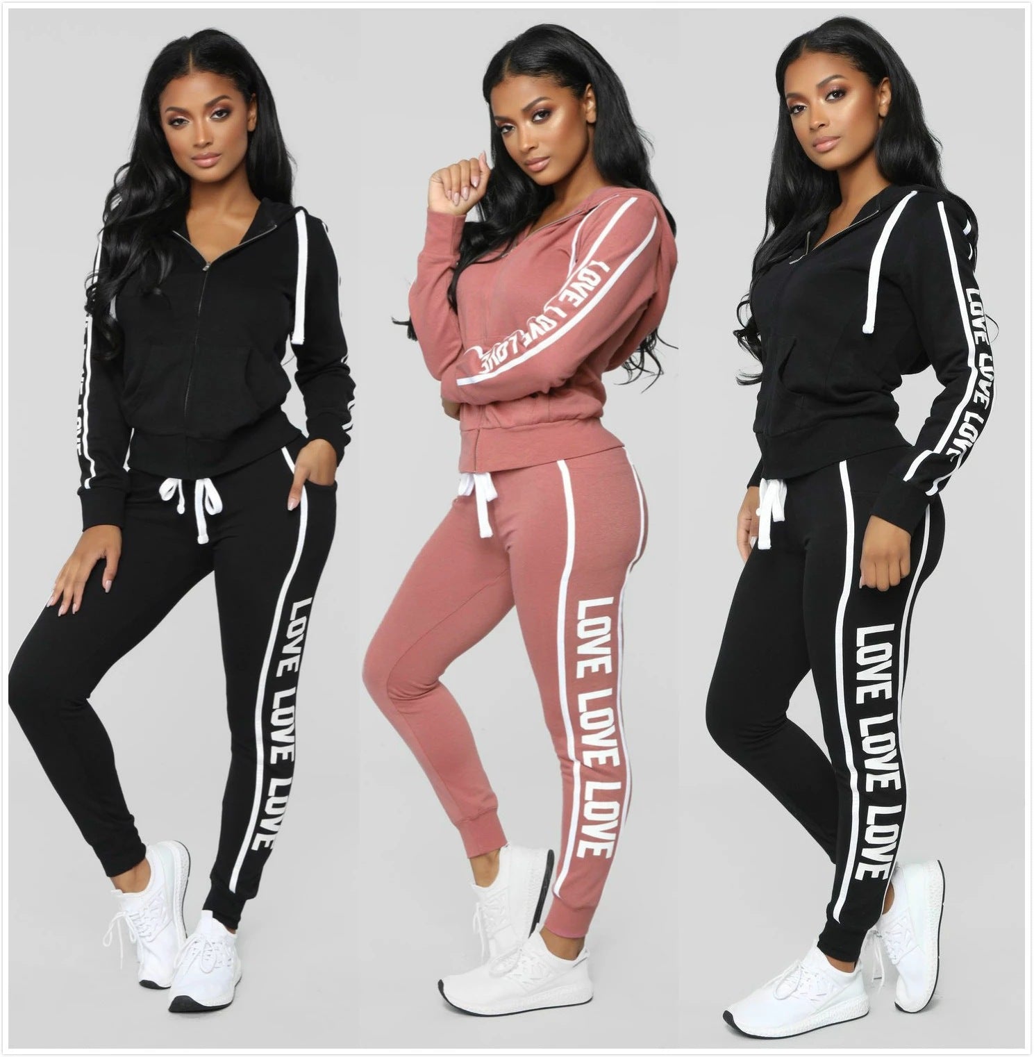 Ensemble Sport Loisir Femme Tricot Viscose – Top & Pantalon Droit Noir Rose Bordeaux