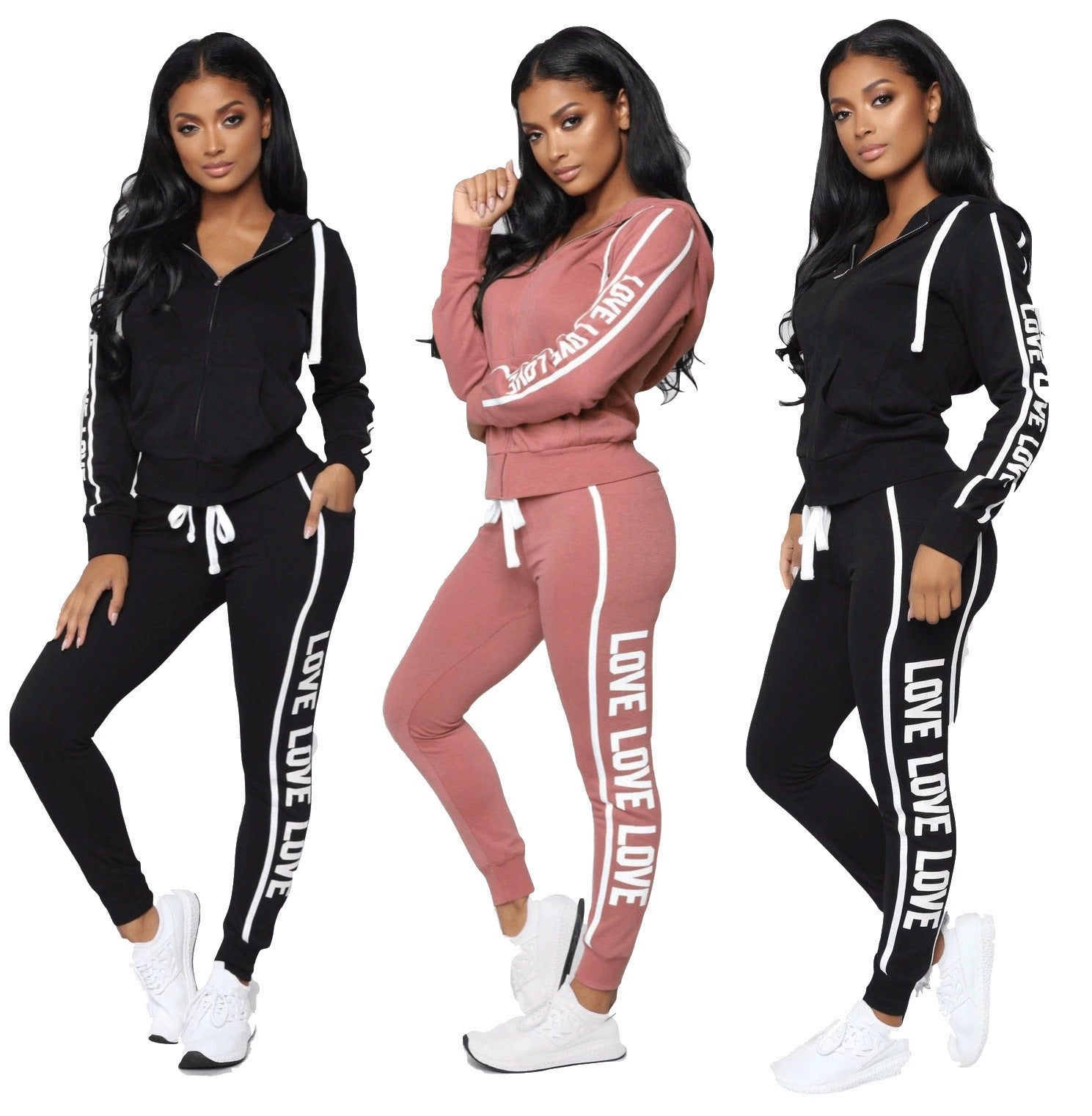 Ensemble Sport Loisir Femme Tricot Viscose – Top & Pantalon Droit Noir Rose Bordeaux