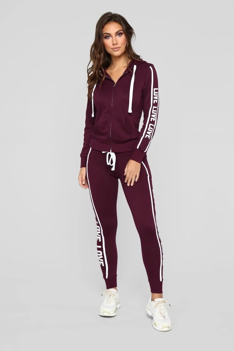 Ensemble Sport Loisir Femme Tricot Viscose – Top & Pantalon Droit Noir Rose Bordeaux