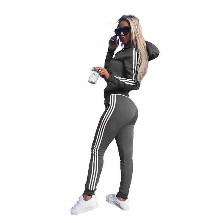 Ensemble Jogging Femme Polyester Manches Longues – Veste & Pantalon Droit 4 Coloris S-3XL