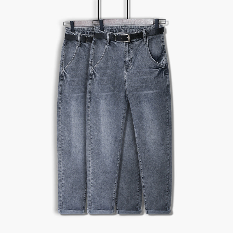 Jean Large Harlan Rétro Homme Coton Style Coréen – Jambe Large Bleu Gris