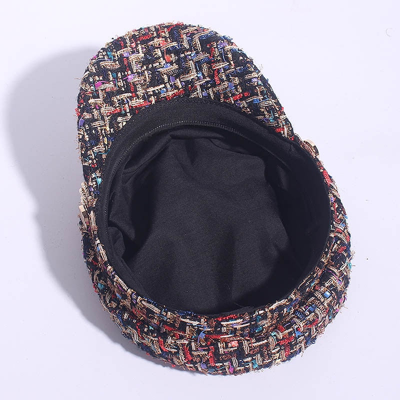 Casquette Plate Femme Tweed – Style Militaire Octogonal Polyvalent