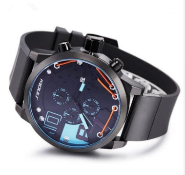 Montre Chronographe Sport Homme Quartz – Acier Inox Bracelet Silicone 5Bar 50mm