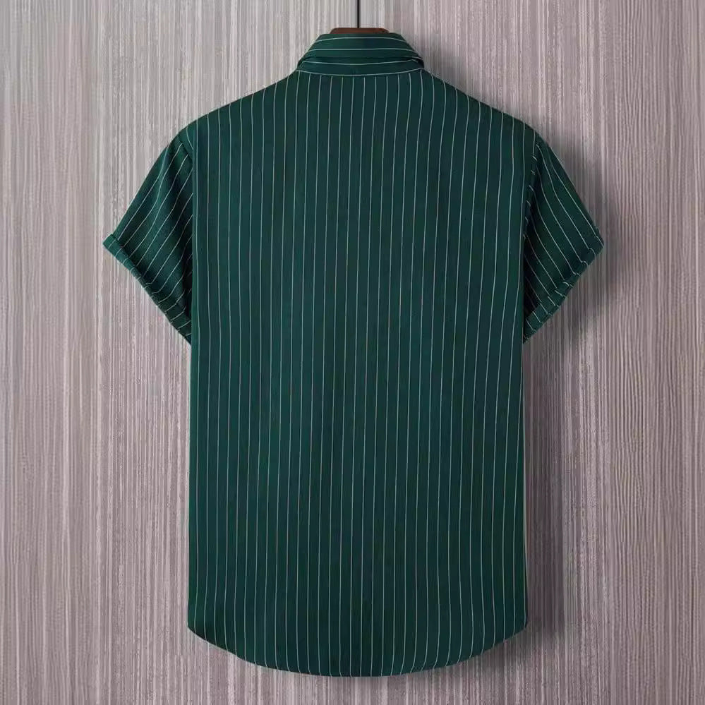 Chemise Rayée Loose Homme Polyester Manfinity – Col Butonné Vert S-2XL