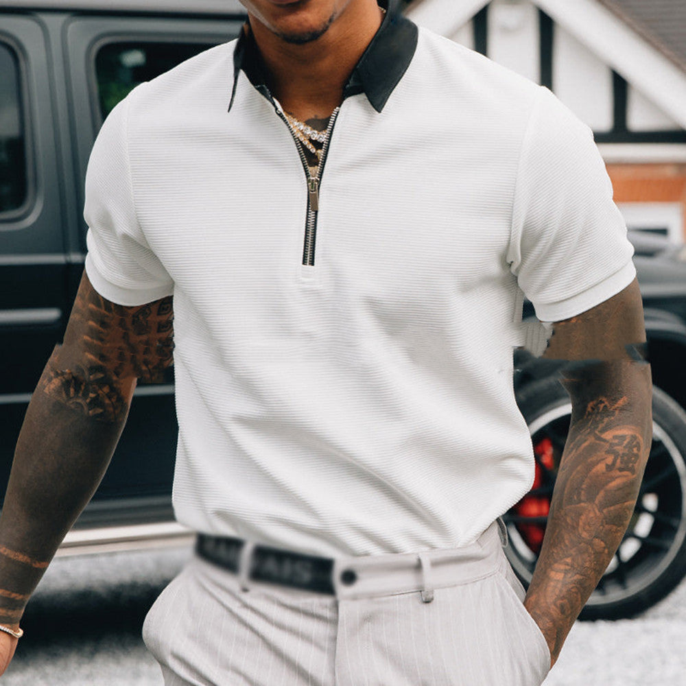 White Premium Polo – Loose Short-Sleeved Polyester T-Shirt