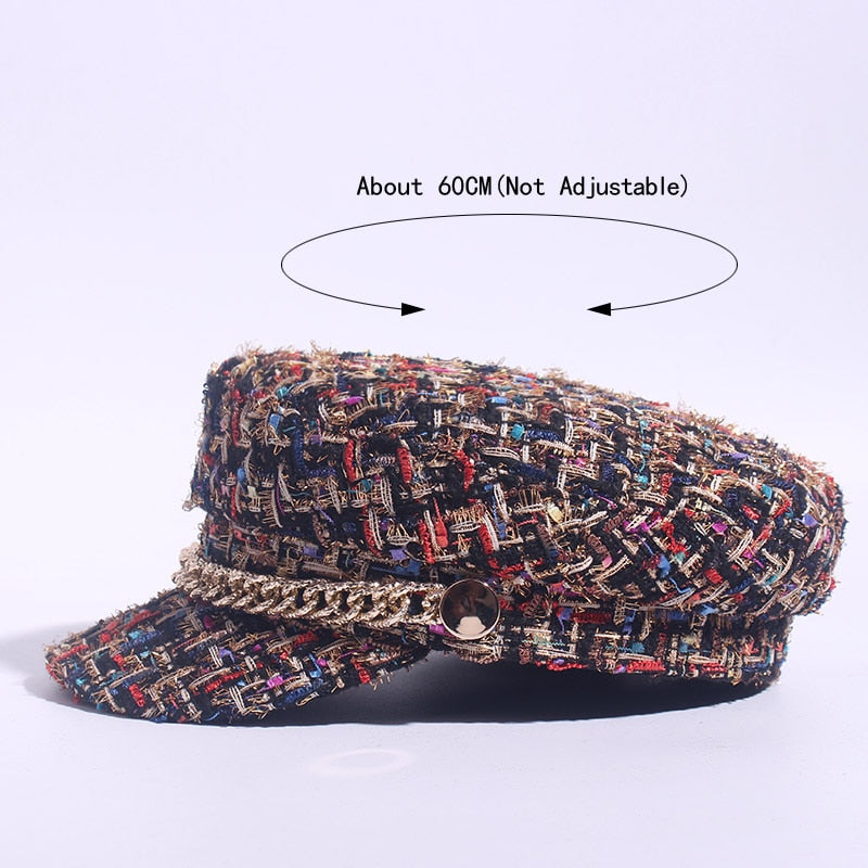 Casquette Plate Femme Tweed – Style Militaire Octogonal Polyvalent