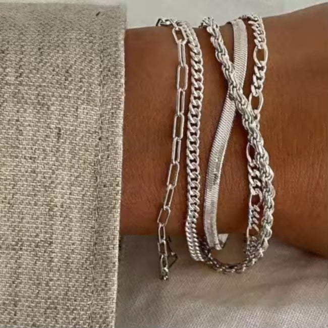 Lot 5 Bracelets Femme Argenté 14K – Set Superposable Ajustable Tendance