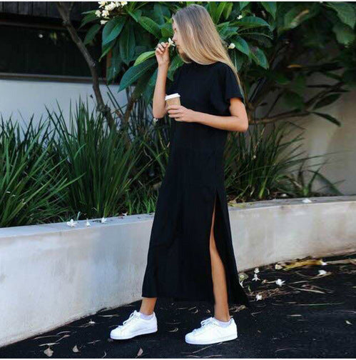 Robe Longue Casual Femme Coton Noir – Coupe Fluide Élégante