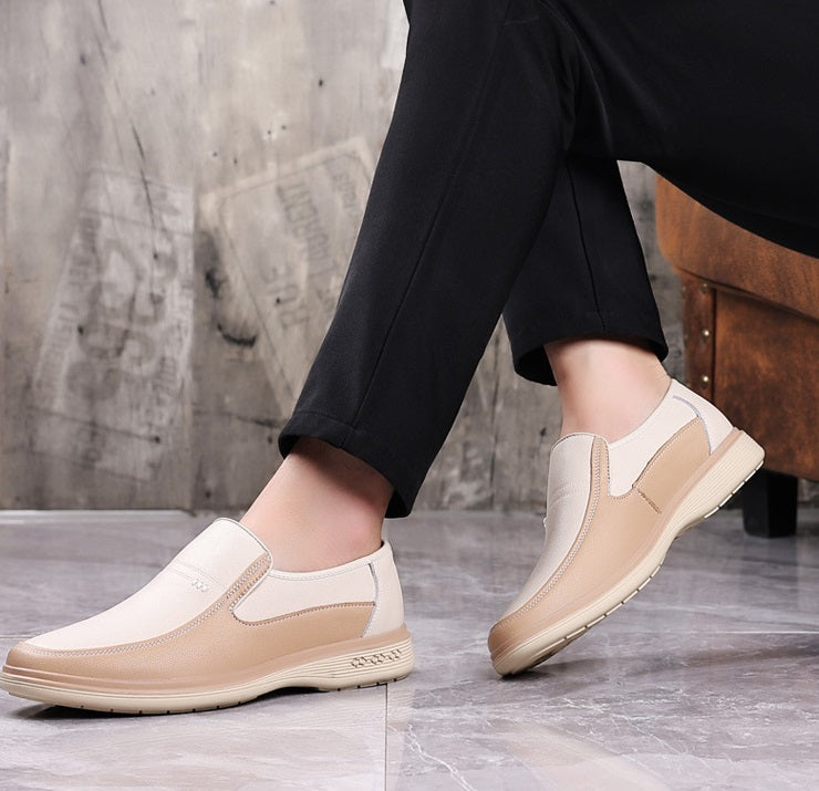 Chaussures Casual Homme Cuir Véritable Semelle Souple – Respirantes Antidérapantes Beige