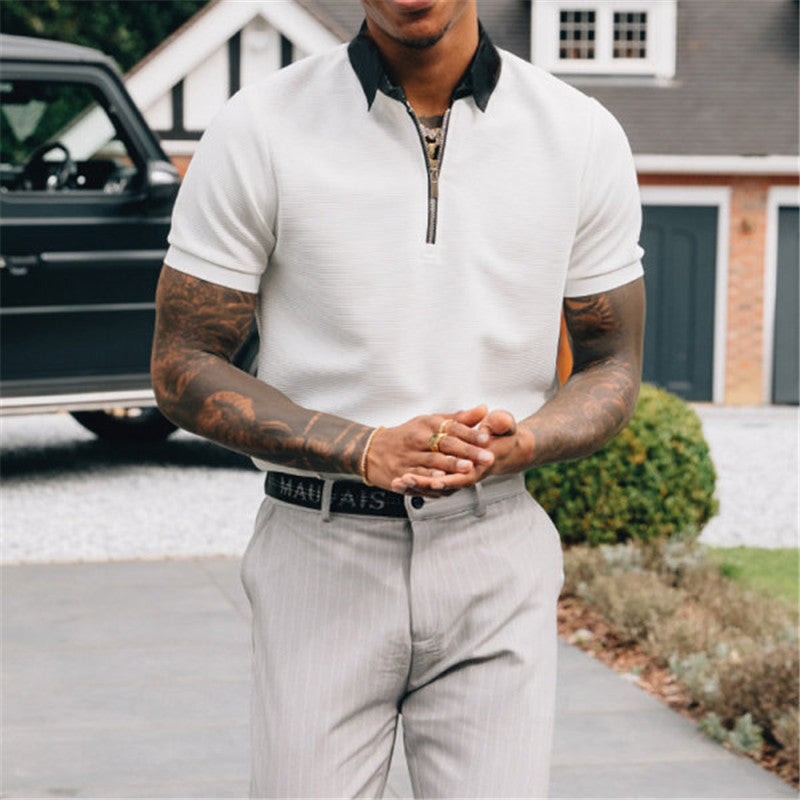 White Premium Polo – Loose Short-Sleeved Polyester T-Shirt