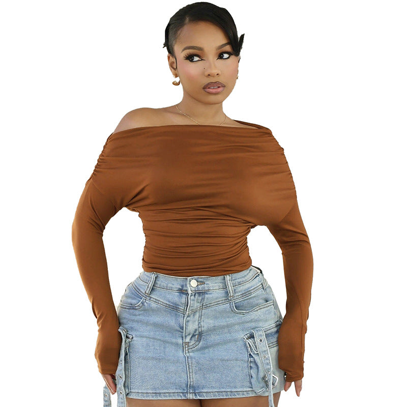 Top Femme Slim Fit Polyester Uni – Style Sexy Couleur Unie Marron S-L