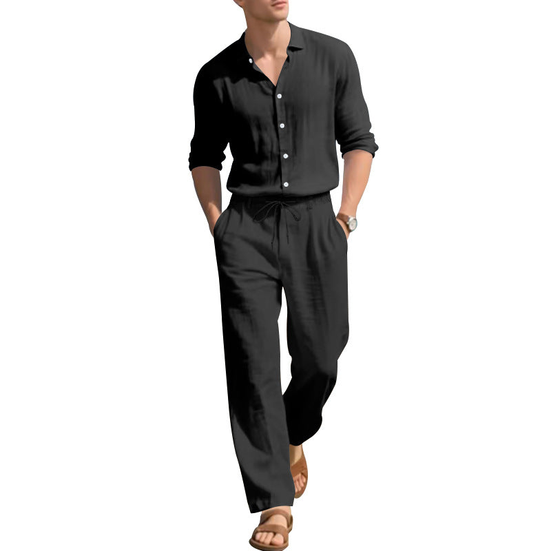 Men's Two-Piece Linen Set – Long-Sleeved Shirt and Trousers