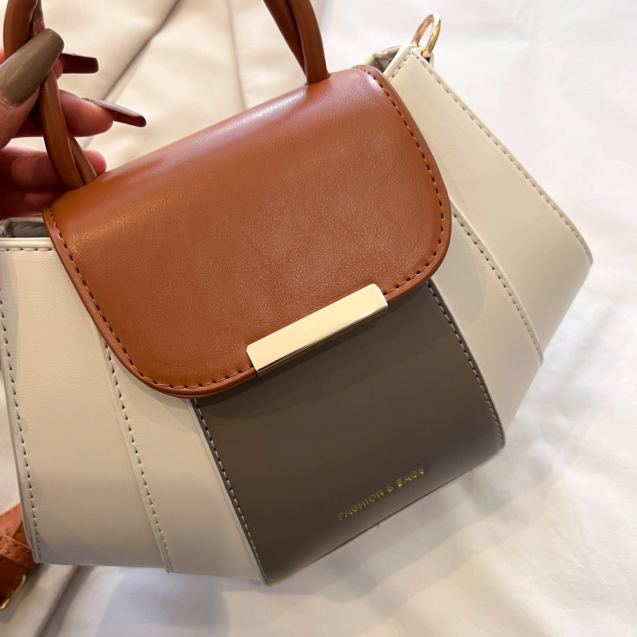 Sac à Main Femme Fashion PU – Motif Géométrique Toutes Saisons Noir Marron