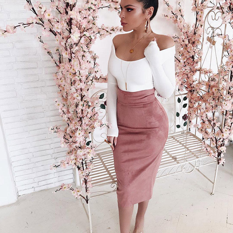 Mid-Length Pencil Skirt – Women's High-Waisted Stretch