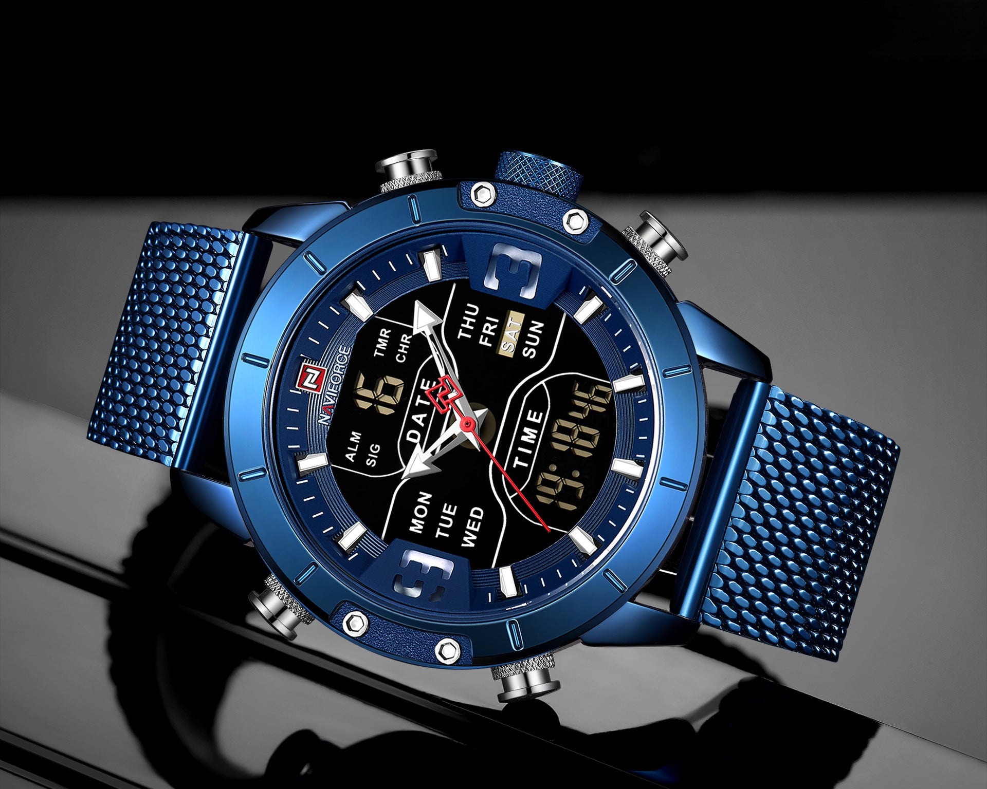 Montre Sport Homme Quartz – Cadran Rond 40.5mm Bracelet Acier Résistante 30M