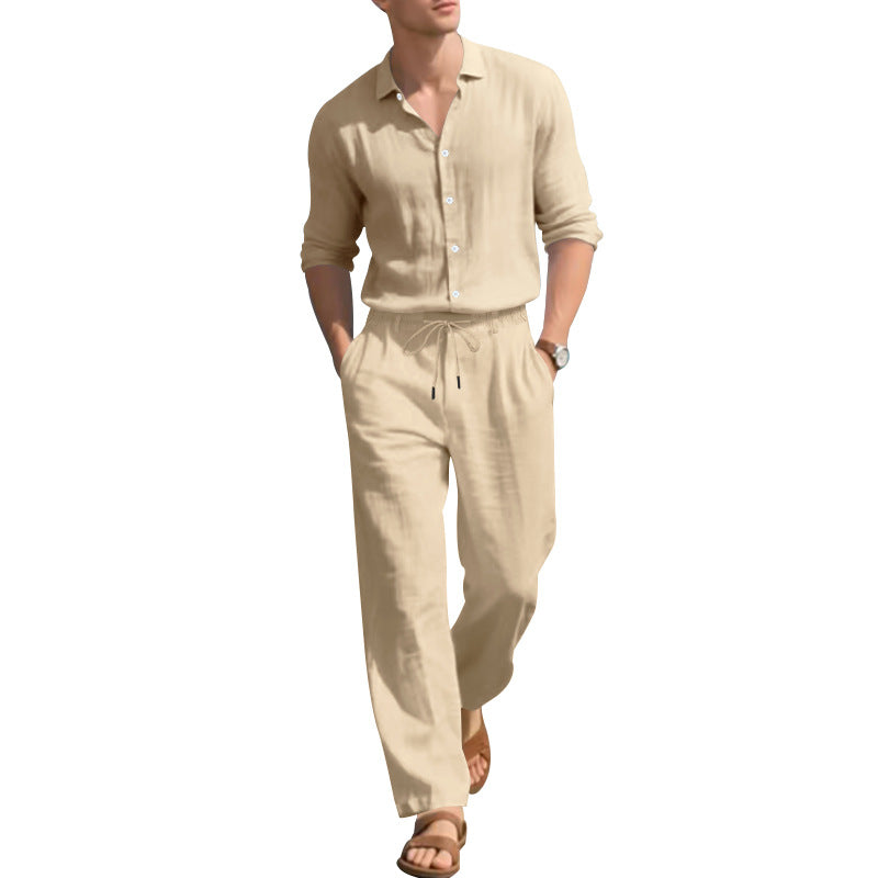 Men's Two-Piece Linen Set – Long-Sleeved Shirt and Trousers