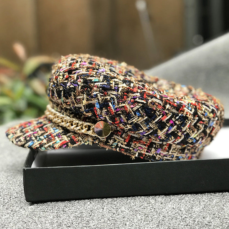 Casquette Plate Femme Tweed – Style Militaire Octogonal Polyvalent