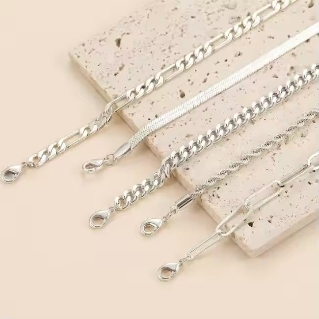 Lot 5 Bracelets Femme Argenté 14K – Set Superposable Ajustable Tendance