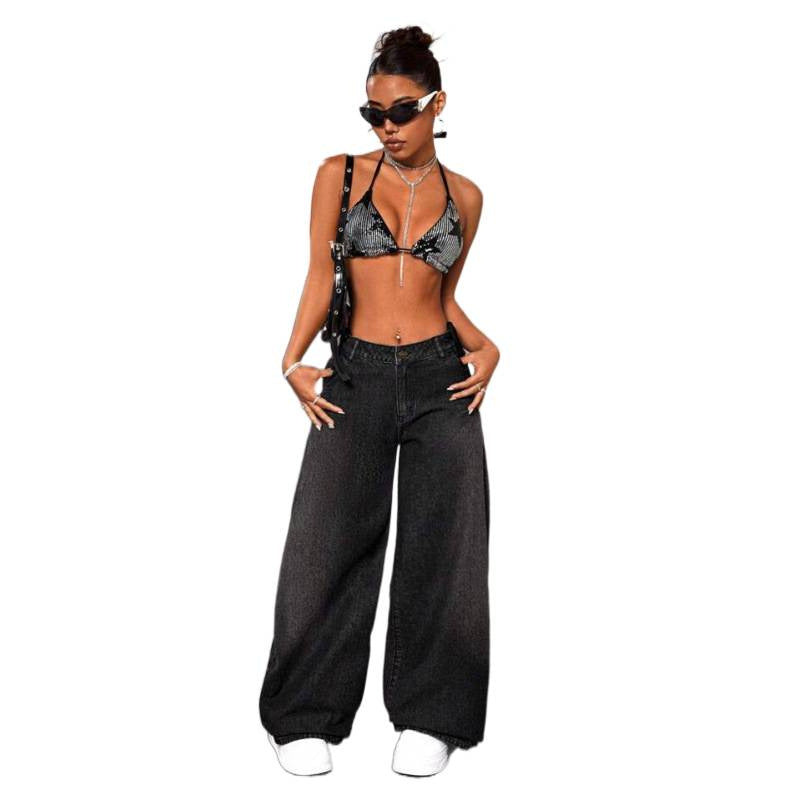 Jean Baggy Rétro Femme – Coupe Large Jambe Évasée Denim
