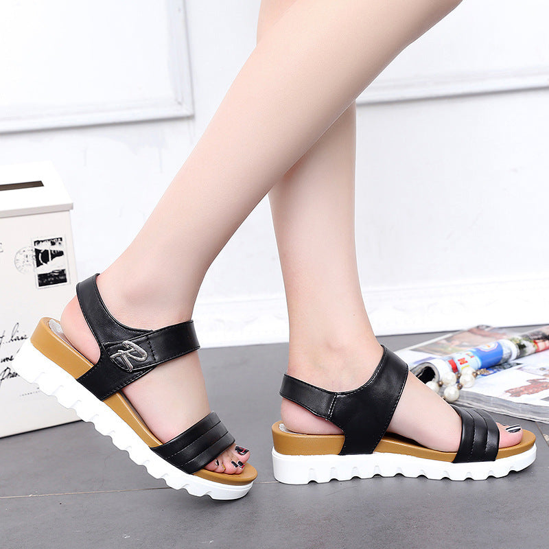 Women's Open Toe Sandals - Wedge Heel Ankle Strap Beach