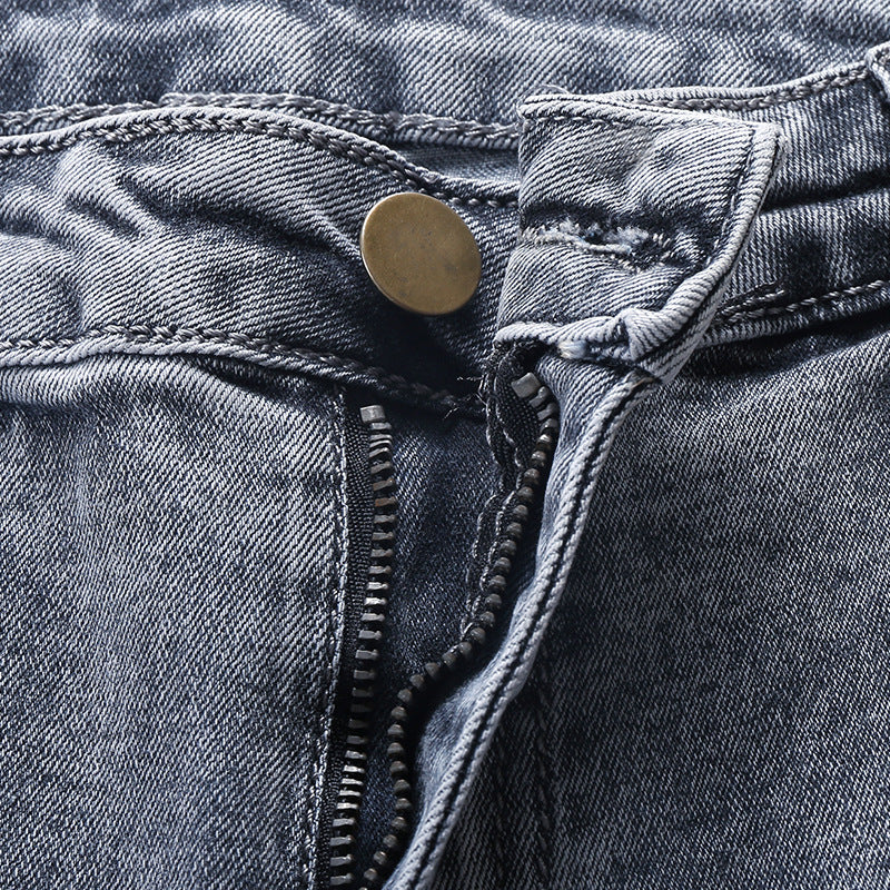 Jean Large Harlan Rétro Homme Coton Style Coréen – Jambe Large Bleu Gris
