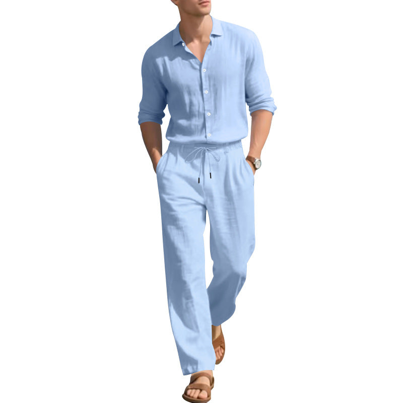 Men's Two-Piece Linen Set – Long-Sleeved Shirt and Trousers