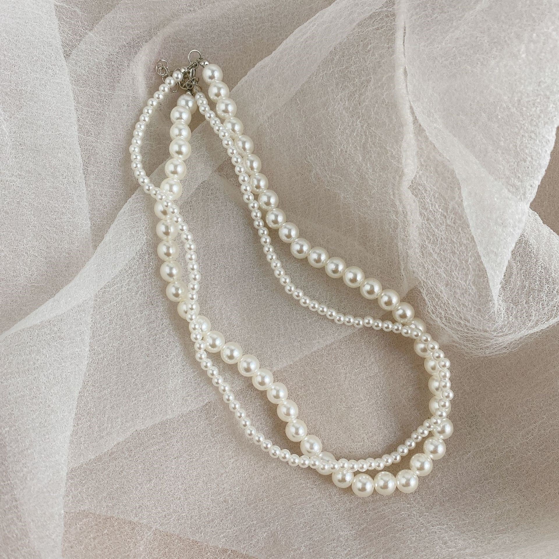 Collier Perles Double Rang Femme – Chaîne Perlée Superposable Bicolore