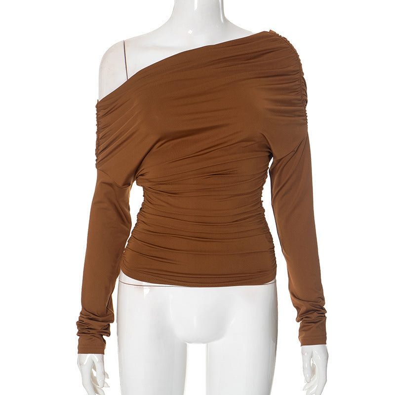 Top Femme Slim Fit Polyester Uni – Style Sexy Couleur Unie Marron S-L