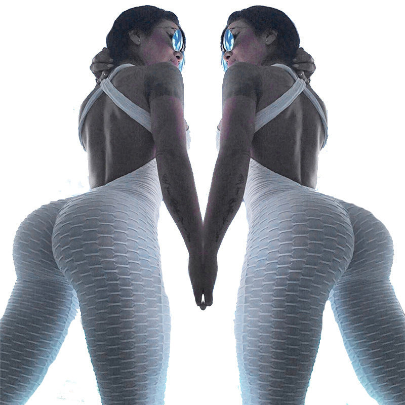 Combinaison Femme Dos Nu Moulante – Jumpsuit Mesh Taille Haute Fitness