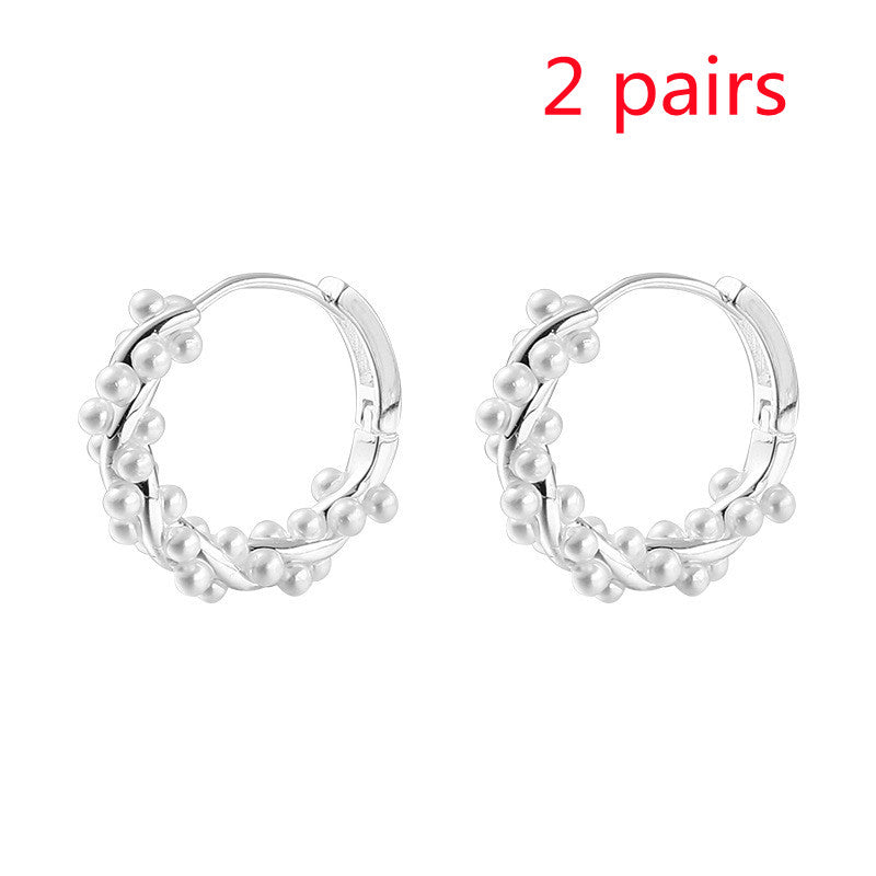 Boucles d'Oreilles Perle Clip Femme – Style Coréen Cercle Élégant Or Argent