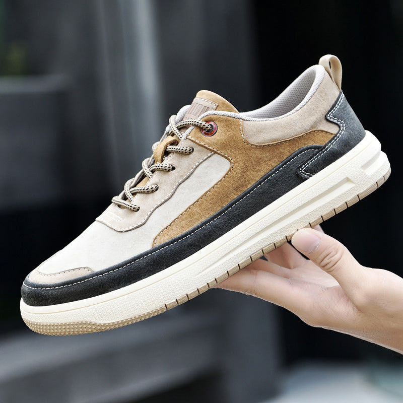 Sneakers Minimalistes Homme – Basket Plate Rétro Cuir Kaki