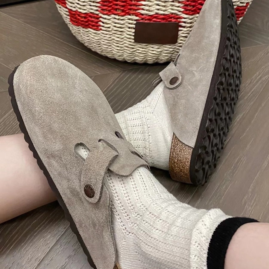 Women's Genuine Leather Mules – Retro Closed-Toe French Style Slippers