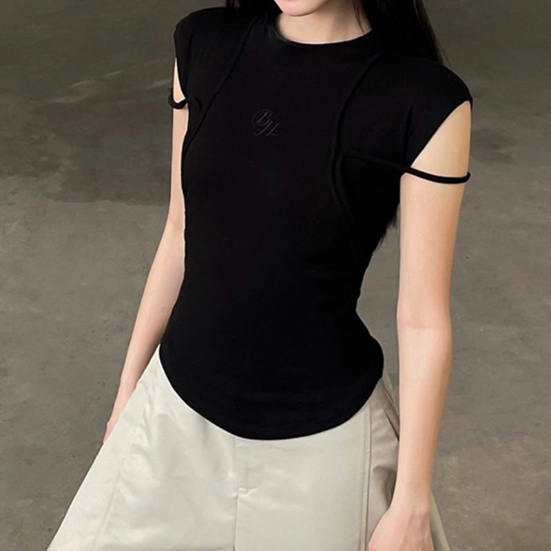 Top Femme Tricot Ourlet Irrégulier – Pull Polyester Manches Classiques Noir