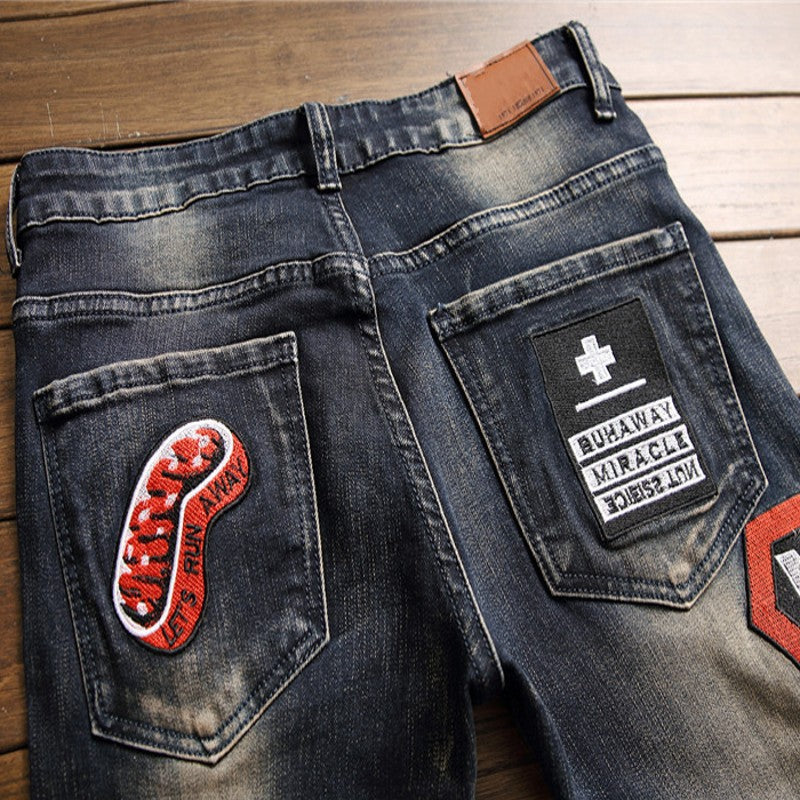 Jean Déchiré Badge Patch Homme Coton Denim – Broderie Style Européen Américain Noir